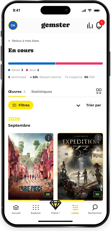 Le suivi de vos œuvres en cours dans Gemster sur iPhone