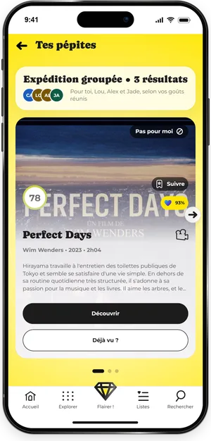 Une recommandation de groupe avec son score d’affinité collective dans Gemster