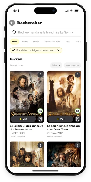 La recherche mobile Gemster filtrée sur la franchise Le Seigneur des anneaux