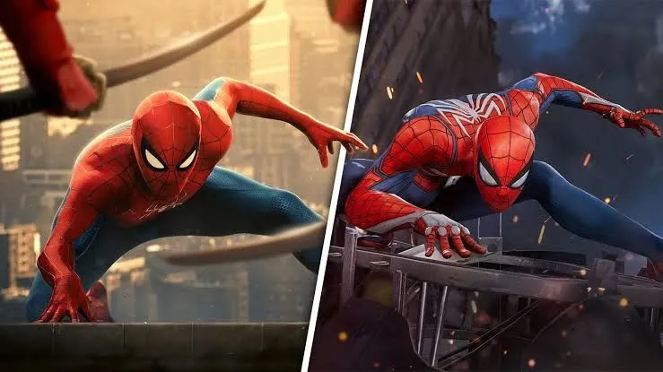 Comparison between an action scene from Spider-Man: Brand New Day and the gameplay of the Insomniac Games title