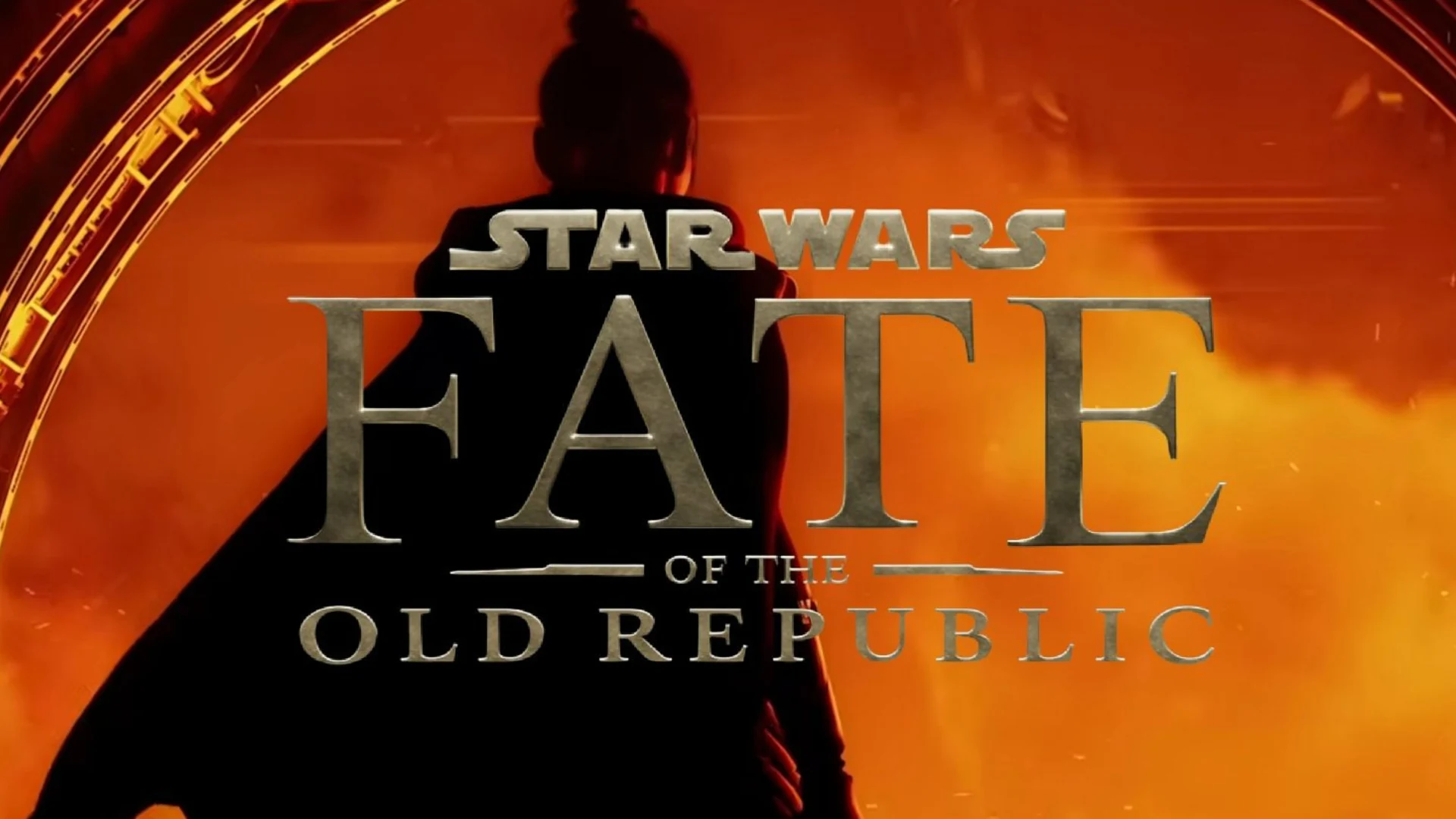 Silhouette au sabre laser devant le titre Star Wars: Fate of the Old Republic.